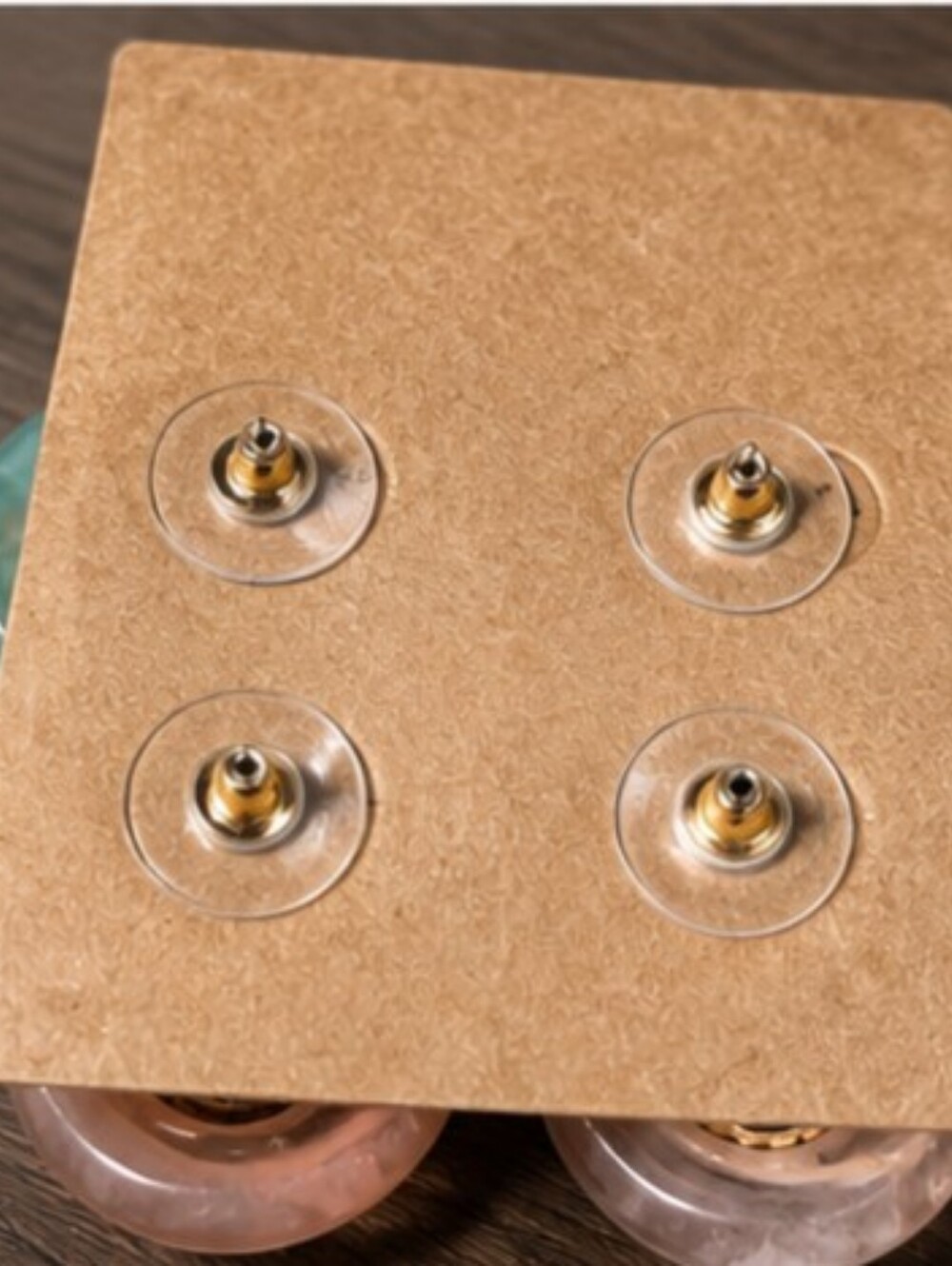Resin Hoop Earrings with Gem Center - Seafoam Green & Peach - Picture 2 of 5